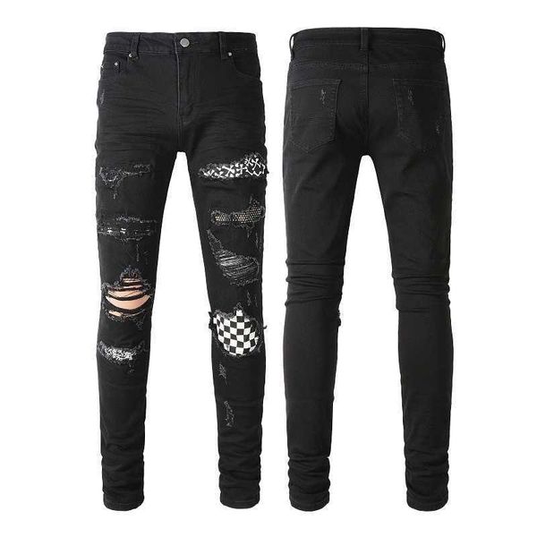 jeans mens am1r1 trousers pants mirri ripped fashion designer brand patchwork black white plaid hip hop high street leisure cool niche j18m, Blue
jeans mens am1r1 trousers pants mirri ripped fashion designer brand patchwork black white plaid hip hop high street leisure cool niche j18m, Blue
