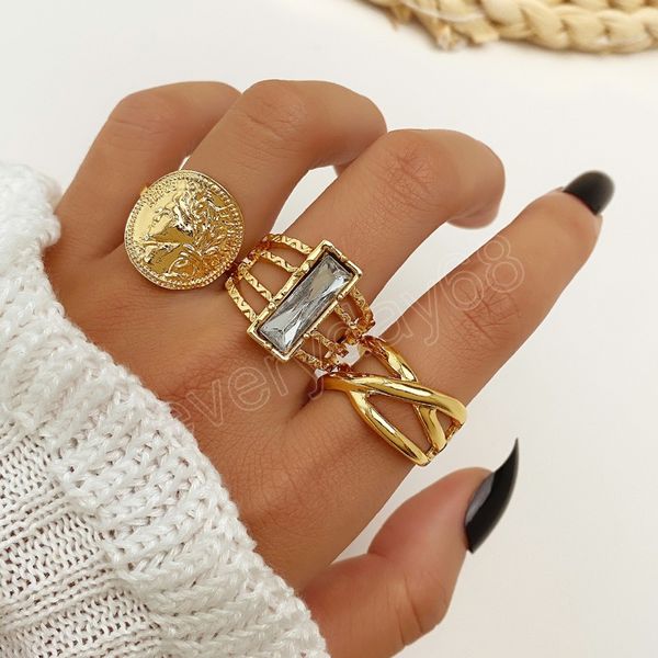 3pcs set vintage rings for women men portrait coin crystal twisted hollow out finger ring fashion jewellery gifts, Silver
3pcs set vintage rings for women men portrait coin crystal twisted hollow out finger ring fashion jewellery gifts, Silver