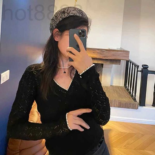 women's knits & tees designer autumn new style light luxury heavy industry pearl edge long sleeve black bottomed knitting v-neck wool w, White
women's knits & tees designer autumn new style light luxury heavy industry pearl edge long sleeve black bottomed knitting v-neck wool w, White