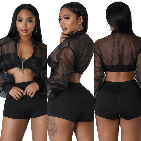 women tracksuits lapel neck exposed navel two piece outfits see-through blouses long sleeve zipper and high waist shorts suits, Gray
women tracksuits lapel neck exposed navel two piece outfits see-through blouses long sleeve zipper and high waist shorts suits, Gray