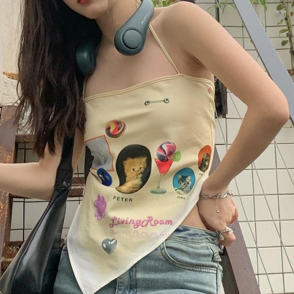 women's tanks summer women 2023 harajuku korean fashion personality sweet vintage print letter cartoon cat sling clothing, White
women's tanks summer women 2023 harajuku korean fashion personality sweet vintage print letter cartoon cat sling clothing, White