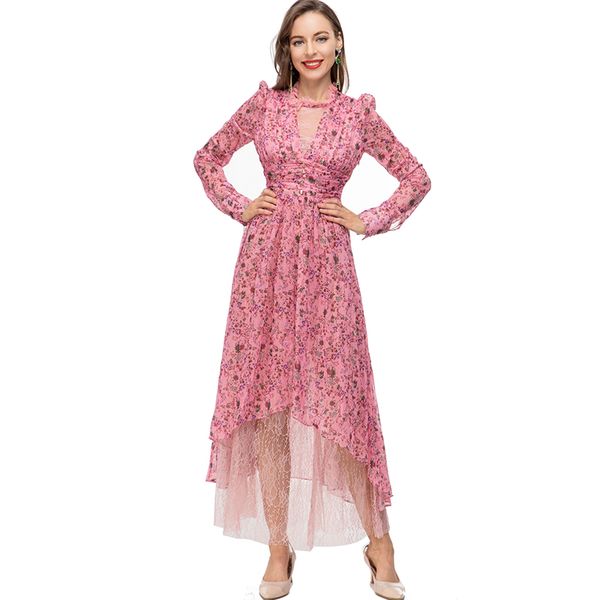 women's runway dresses ruffled collar long sleeves lace patchwork printed high street elegant fashion designer vestidos, Black
women's runway dresses ruffled collar long sleeves lace patchwork printed high street elegant fashion designer vestidos, Black