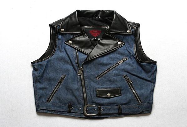 men039s vests genuine mens leather denim patchwork motorcycle biker style waistcoatvest strong breathable9094165, Black;white
men039s vests genuine mens leather denim patchwork motorcycle biker style waistcoatvest strong breathable9094165, Black;white