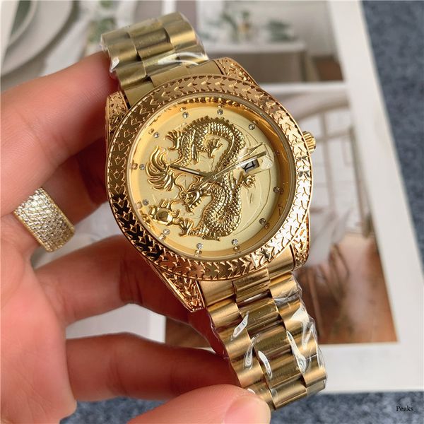 dragon design chinese style fashion men's watch quartz movement designer luxury brand display calendar folding steel band, Slivery;brown
dragon design chinese style fashion men's watch quartz movement designer luxury brand display calendar folding steel band, Slivery;brown