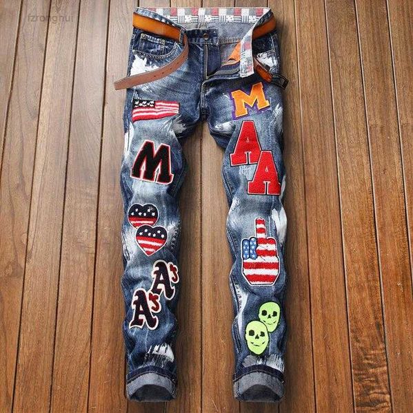 jeans more badge slim fit straight leg washed fashion sreetwear painted biker denim pants trousers big size 896 n5so, Blue
jeans more badge slim fit straight leg washed fashion sreetwear painted biker denim pants trousers big size 896 n5so, Blue