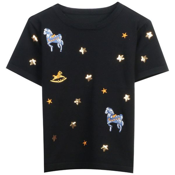 306 xl 2023 spring summer women sweater short sleeve crew neck pullover brand same style striped black womens mingmo6, White;black
306 xl 2023 spring summer women sweater short sleeve crew neck pullover brand same style striped black womens mingmo6, White;black