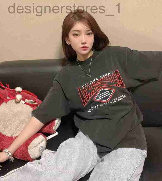 women's t-shirt designer letter short sleeve t-shirt made old washed half loose lktf, White
women's t-shirt designer letter short sleeve t-shirt made old washed half loose lktf, White