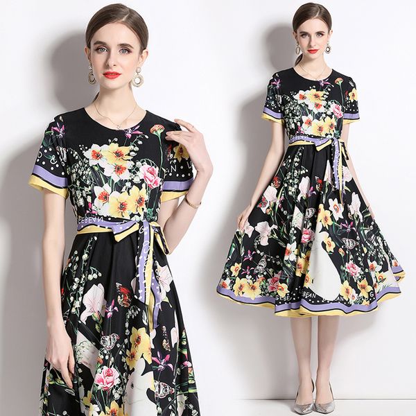 2023 plant floral printed midi summer dress women short sleeve sashes bow casual resort elegant dresses round neck runway designer fashion l, Black;gray
2023 plant floral printed midi summer dress women short sleeve sashes bow casual resort elegant dresses round neck runway designer fashion l, Black;gray