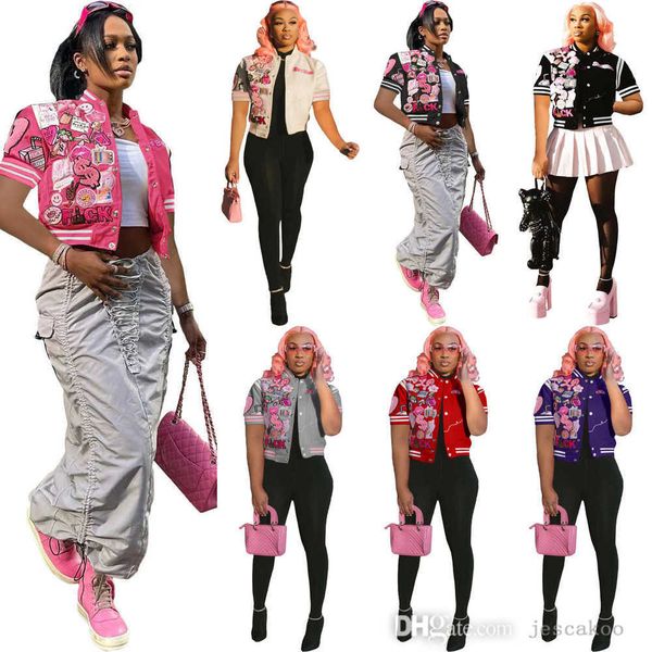 women short sleeve baseball jackets designer 2023 new letters pattern printed coats summer bomber streetwear, Black;brown
women short sleeve baseball jackets designer 2023 new letters pattern printed coats summer bomber streetwear, Black;brown