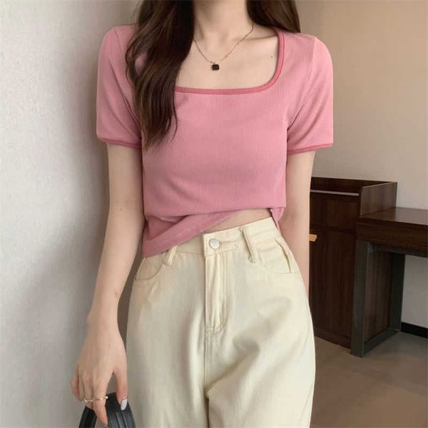 ladies shirts designer clothes women t-shirt short aleeve cotton color contrast square neck tee female casual raqy, White
ladies shirts designer clothes women t-shirt short aleeve cotton color contrast square neck tee female casual raqy, White