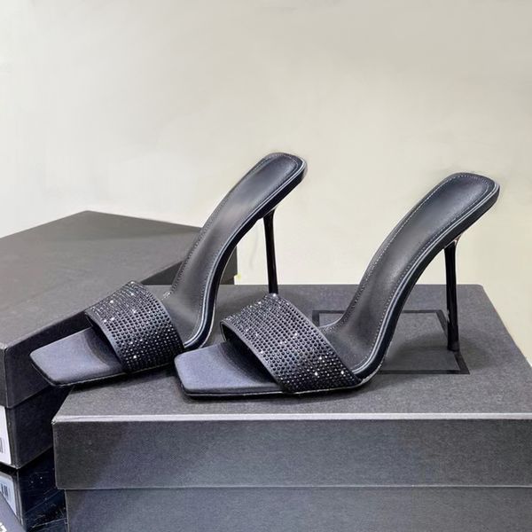 classic designer women half slippers crystal-encrusted stiletto heel metallic rhinestone sandals 11.5cm luxury fashion high heels large size, Black
classic designer women half slippers crystal-encrusted stiletto heel metallic rhinestone sandals 11.5cm luxury fashion high heels large size, Black