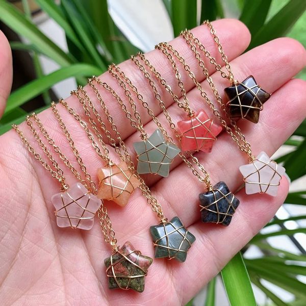 natural stone wire wrap star pendant reiki healing crystal tiger eye quartz aventurines necklace for women jewelry, Silver
natural stone wire wrap star pendant reiki healing crystal tiger eye quartz aventurines necklace for women jewelry, Silver