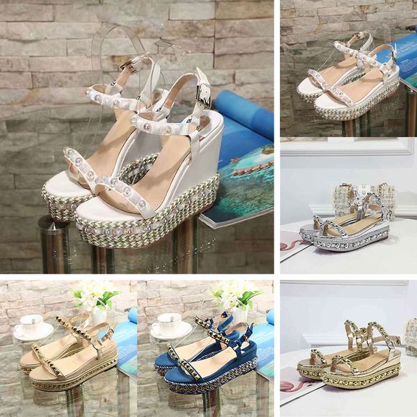 new high heeled wedge metal spiked sandals pyraclou women low heeled waterproof platform designer glitter leather woven gem fashion wedding, Black
new high heeled wedge metal spiked sandals pyraclou women low heeled waterproof platform designer glitter leather woven gem fashion wedding, Black