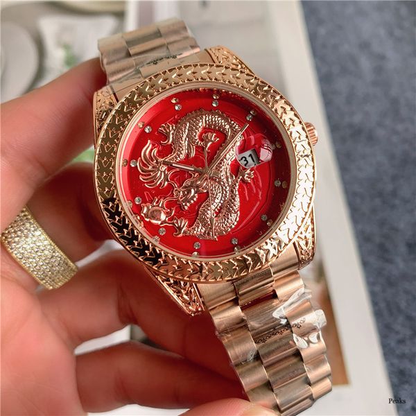41mm size three stitches working mens watch luxury watches with calendar metal strap luxury brand quartz wristwatch for men oriental dragon, Slivery;brown
41mm size three stitches working mens watch luxury watches with calendar metal strap luxury brand quartz wristwatch for men oriental dragon, Slivery;brown