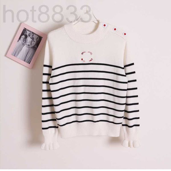 women's knits & tees designer shoulder button black white striped wool sweater foreign style ruffle cuffs senior round neck 0767
women's knits & tees designer shoulder button black white striped wool sweater foreign style ruffle cuffs senior round neck 0767