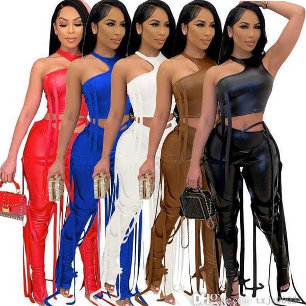 summer womens pu leather two piece pants sets 2023 designer halter hollow out crop vest and bandage trousers suit, White
summer womens pu leather two piece pants sets 2023 designer halter hollow out crop vest and bandage trousers suit, White