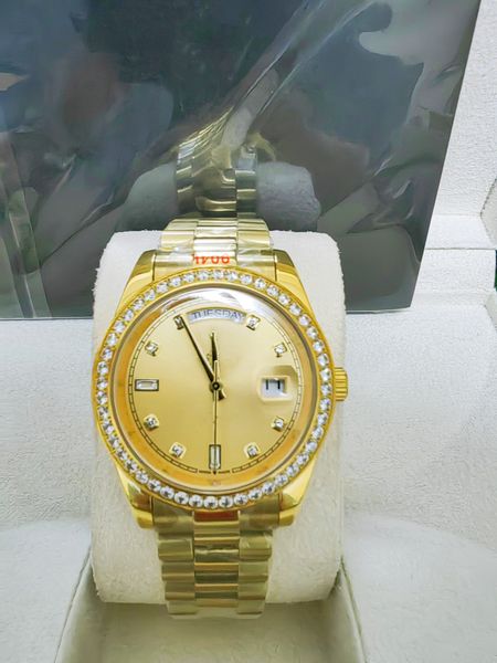 with original box high-quality luxury watches 41mm mens 18k yellow gold dial bigger diamond automatic fashion brand men's watch wristwa, Slivery;brown
with original box high-quality luxury watches 41mm mens 18k yellow gold dial bigger diamond automatic fashion brand men's watch wristwa, Slivery;brown
