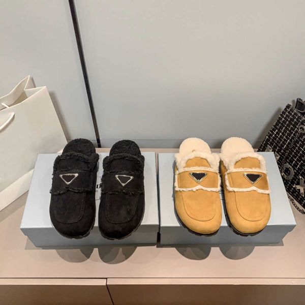 women's classic inverted triangle fur slippers muller shoes designer winter half slides furry fluffy suede shearling mules sandal casua, Black
women's classic inverted triangle fur slippers muller shoes designer winter half slides furry fluffy suede shearling mules sandal casua, Black