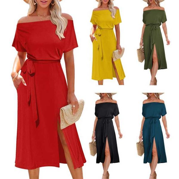 2023 fashion casual women dresses off the shoulder short sleeve lace-up waist split mid-length dress, Black;gray
2023 fashion casual women dresses off the shoulder short sleeve lace-up waist split mid-length dress, Black;gray