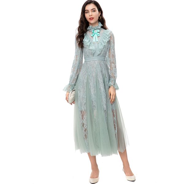 women's runway dresses stand collar long sleeves beaded embrodiery high street elegant fashion designer vestidos, Black
women's runway dresses stand collar long sleeves beaded embrodiery high street elegant fashion designer vestidos, Black