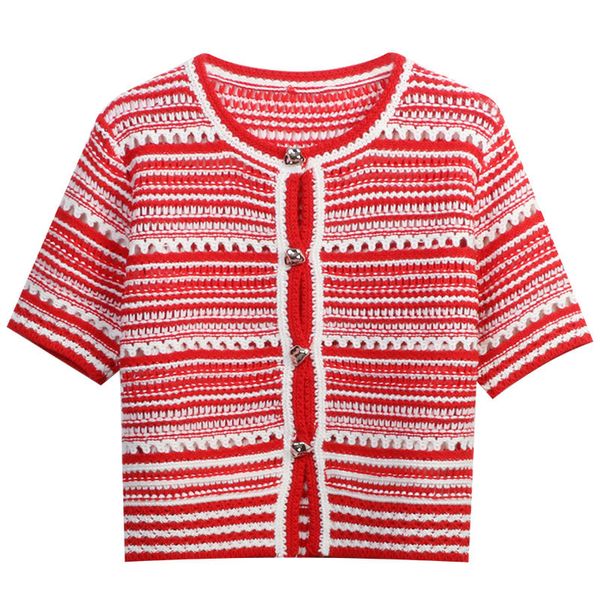 306 xl 2023 spring summer women sweater short sleeve crew neck cardigan brand same style striped red black womens mingmo, White;black
306 xl 2023 spring summer women sweater short sleeve crew neck cardigan brand same style striped red black womens mingmo, White;black