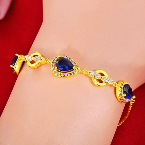 women bracelet wrist chain inlaid sapphire cz real 18k yellow gold filled charm lady jewelry gift, Black
women bracelet wrist chain inlaid sapphire cz real 18k yellow gold filled charm lady jewelry gift, Black