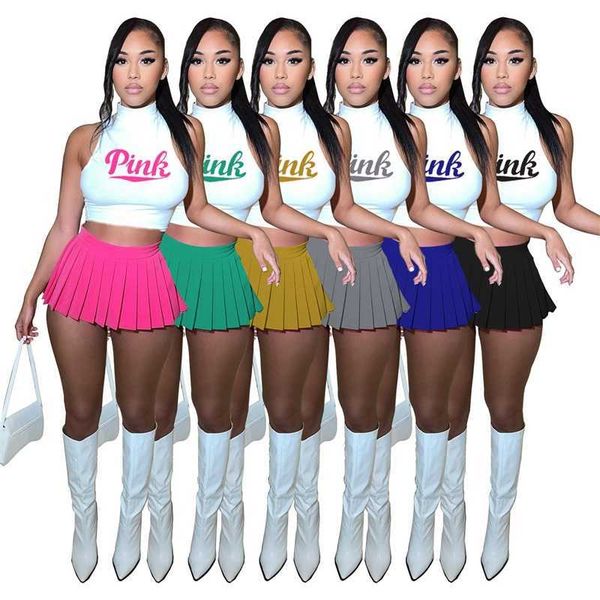 2023 summer women clothing tracksuits dresses sports fashion sleeveless letter printed t-shirt pleated skirt two piece set, White
2023 summer women clothing tracksuits dresses sports fashion sleeveless letter printed t-shirt pleated skirt two piece set, White