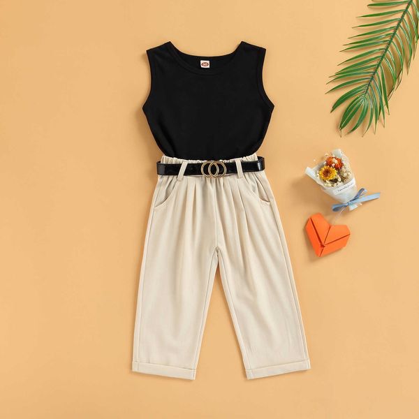 clothing sets summer kids clothes girl sleeveless tank casual pants with pockets waist belt outfit children girls p, White
clothing sets summer kids clothes girl sleeveless tank casual pants with pockets waist belt outfit children girls p, White