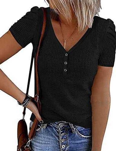 women's knit 2023 short sleeve button v neck ribbed shirts summer solid color casual teekhou, White
women's knit 2023 short sleeve button v neck ribbed shirts summer solid color casual teekhou, White