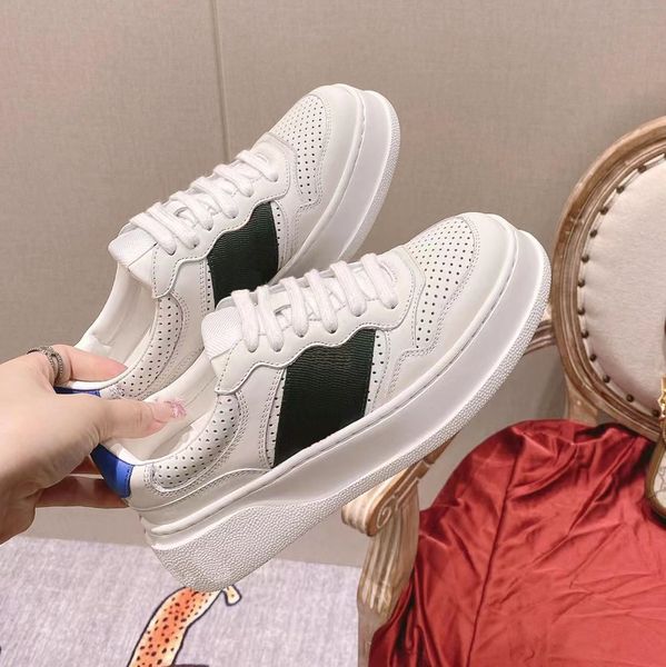 Luxurys Designers High Top Quality casual shoes Women Sneakers Red Green Stripe Star Platform Men Casual Shoe Italy White Leather leather lace-up Embroidery Stripes