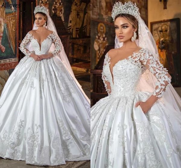 elegant satin dubai arabian ball gown wedding dresses with long sleeves deep v neck vestidos de novia lace appliqued pearls puffy princess b, White
elegant satin dubai arabian ball gown wedding dresses with long sleeves deep v neck vestidos de novia lace appliqued pearls puffy princess b, White