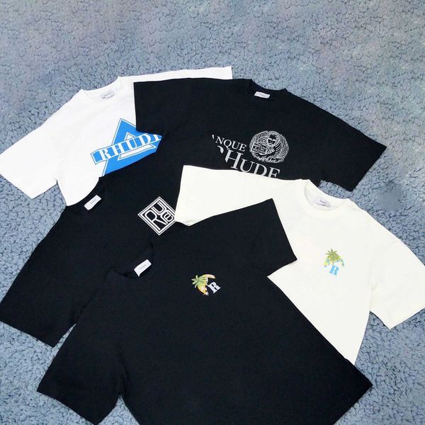 a4p2 men's and women's high street t shirt fashion brand rhude oversized impulse style old letter short-sleeved collection, White
a4p2 men's and women's high street t shirt fashion brand rhude oversized impulse style old letter short-sleeved collection, White