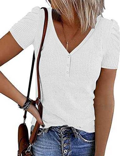 women's knit 2023 short sleeve button v neck ribbed shirts summer solid color casual teetut2, White
women's knit 2023 short sleeve button v neck ribbed shirts summer solid color casual teetut2, White