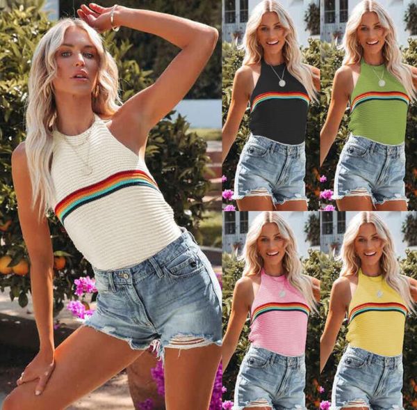 women's tanks camis 2023 spring and summer rainbow color-blocking neck fashion backless knitted lace-up vest women, White
women's tanks camis 2023 spring and summer rainbow color-blocking neck fashion backless knitted lace-up vest women, White