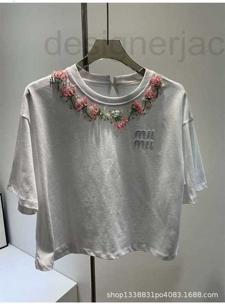 women's t-shirt designer new summer style handmade beaded neckline flower design loose short t-shirt sleeve pvrb, White
women's t-shirt designer new summer style handmade beaded neckline flower design loose short t-shirt sleeve pvrb, White