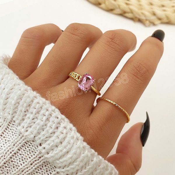 vintage pink crystal rings for women gold color chain metal finger rings set minimalist ring fashion jewelry, Silver
vintage pink crystal rings for women gold color chain metal finger rings set minimalist ring fashion jewelry, Silver
