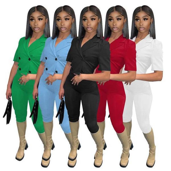 women clothes tracksuits fashion two piece outfits ladies small suit short sleeve trousers two-piece double breasted, White
women clothes tracksuits fashion two piece outfits ladies small suit short sleeve trousers two-piece double breasted, White