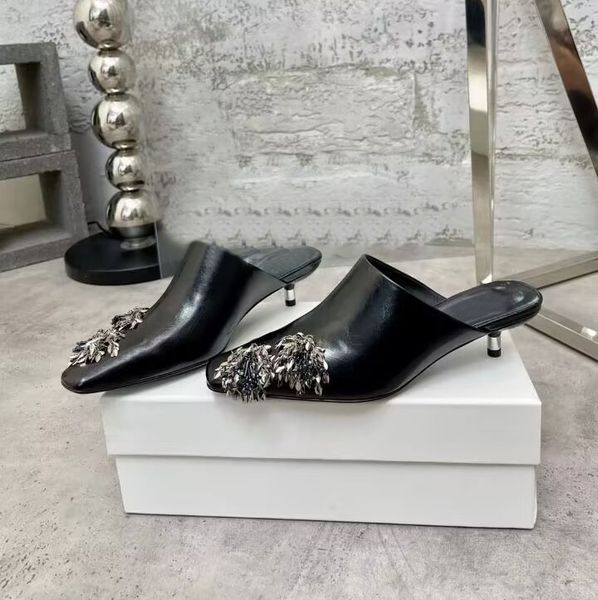 women's fashion designer middle slippers fashion flat cowhide muller high heels luxury show party dress shoes size 35-40, Black
women's fashion designer middle slippers fashion flat cowhide muller high heels luxury show party dress shoes size 35-40, Black