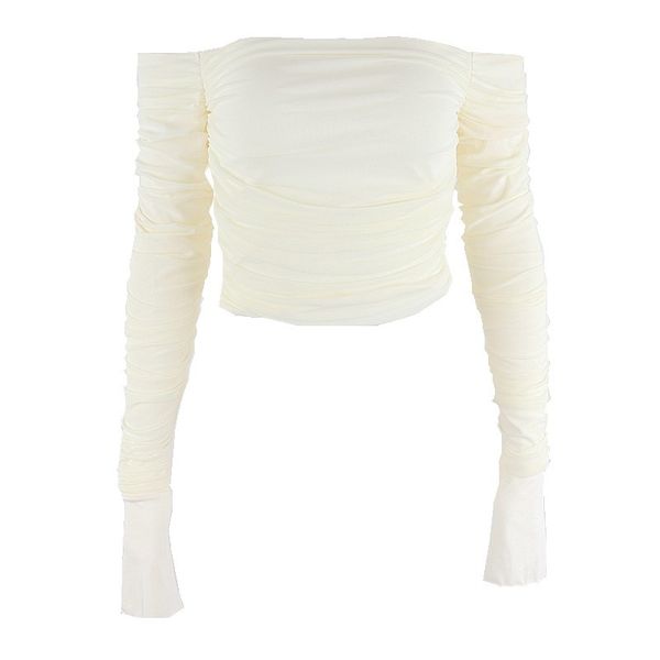 european and american t shirt off-shoulder mesh 2022 fall new sweet one-line neck pleated flare long-sleeved female, White
european and american t shirt off-shoulder mesh 2022 fall new sweet one-line neck pleated flare long-sleeved female, White