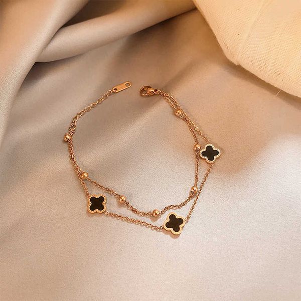celebrity wind clover women's double-layer chain bracelet 18k rose gold korean version sweet student temperament network red tide, Black
celebrity wind clover women's double-layer chain bracelet 18k rose gold korean version sweet student temperament network red tide, Black