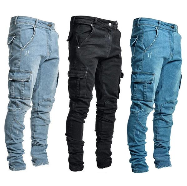 men's jean pants wash solid color multi pockets denim mid waist cargo jeans plus size fahsion casual trousers male daily wear, Blue
men's jean pants wash solid color multi pockets denim mid waist cargo jeans plus size fahsion casual trousers male daily wear, Blue