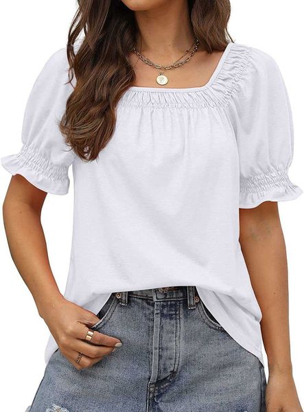 womens t-shirt summer loose fit casual short sleeve trendy square neck shirts woman t shirt no print7pnk, White
womens t-shirt summer loose fit casual short sleeve trendy square neck shirts woman t shirt no print7pnk, White