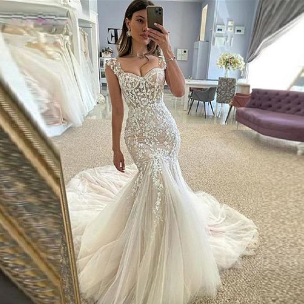 elegant straps deep v neck lace mermaid wedding dresses lace tulle summer beach wedding bridal gowns illusion back, White
elegant straps deep v neck lace mermaid wedding dresses lace tulle summer beach wedding bridal gowns illusion back, White