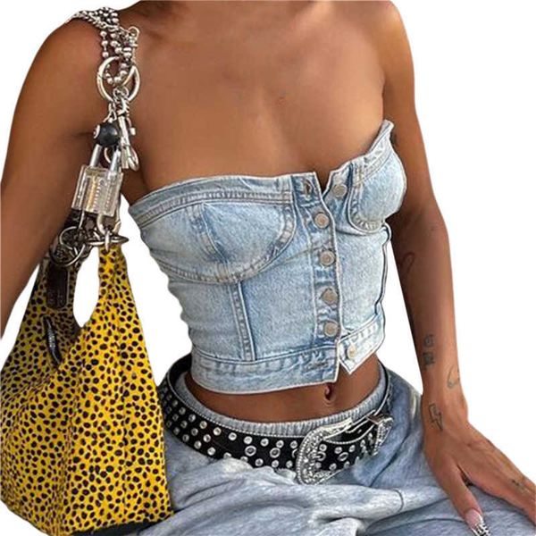 women's t-shirt xingqing denim crop for women button down strapless sleeveless elastic waist vest y2k 2000s clothes jeans shirt street, White
women's t-shirt xingqing denim crop for women button down strapless sleeveless elastic waist vest y2k 2000s clothes jeans shirt street, White