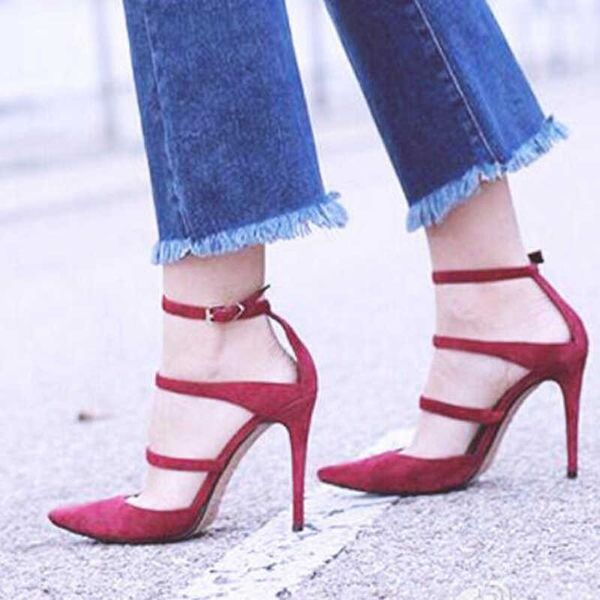 burgundy suede three strappy cutout pumps woman pointed toe ankle buckle straps high heels sandals banquet shoes feminina 0316, Black
burgundy suede three strappy cutout pumps woman pointed toe ankle buckle straps high heels sandals banquet shoes feminina 0316, Black