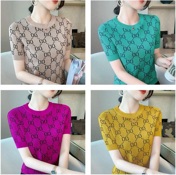 23ggs summer women's knits tees sweaters t-shirt short sleeve knitwear women casual designer knits, White;black
23ggs summer women's knits tees sweaters t-shirt short sleeve knitwear women casual designer knits, White;black