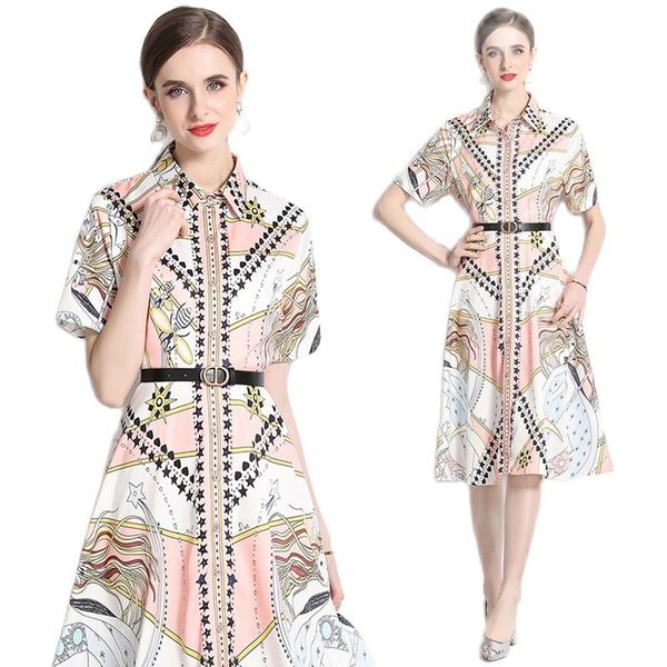 women fashion printed belt shirt dress short sleeve 2023 summer single button cardigan midi dresses designer runway elegant ladies casual of, Black;gray
women fashion printed belt shirt dress short sleeve 2023 summer single button cardigan midi dresses designer runway elegant ladies casual of, Black;gray