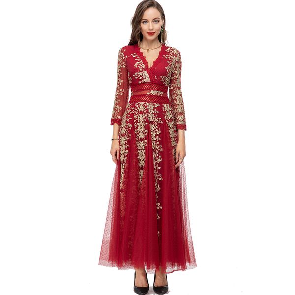 women's runway dresses v neck long sleeves embroidery layered elegant designer party prom gown, Black
women's runway dresses v neck long sleeves embroidery layered elegant designer party prom gown, Black