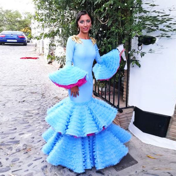 sky blue mermaid evening dresses saudi arabia trumpet long sleeves ruffles tiered trajes de flamenca prom dresses robe de soiree, Black;red
sky blue mermaid evening dresses saudi arabia trumpet long sleeves ruffles tiered trajes de flamenca prom dresses robe de soiree, Black;red