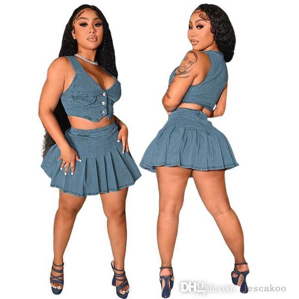 2023 womens tracksuits new denim jacket vest and pleated skirt suit two piece dress set casual summer outfits, Gray
2023 womens tracksuits new denim jacket vest and pleated skirt suit two piece dress set casual summer outfits, Gray